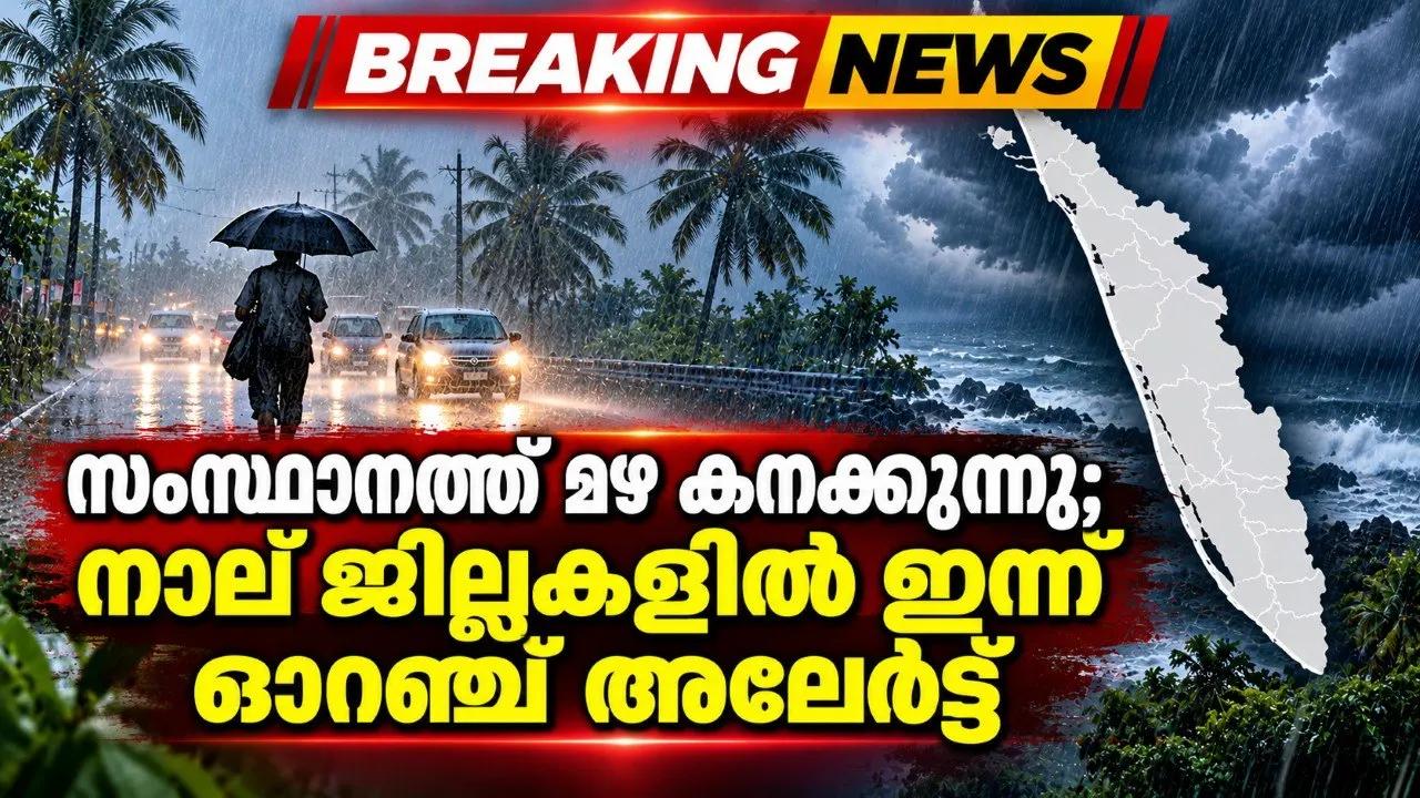 സംസ്ഥാനത്ത് മഴ കനക്കുന്നു; നാല് ജില്ലകളിൽ ഇന്ന് ഓറഞ്ച് അലേര്‍ട്ട്