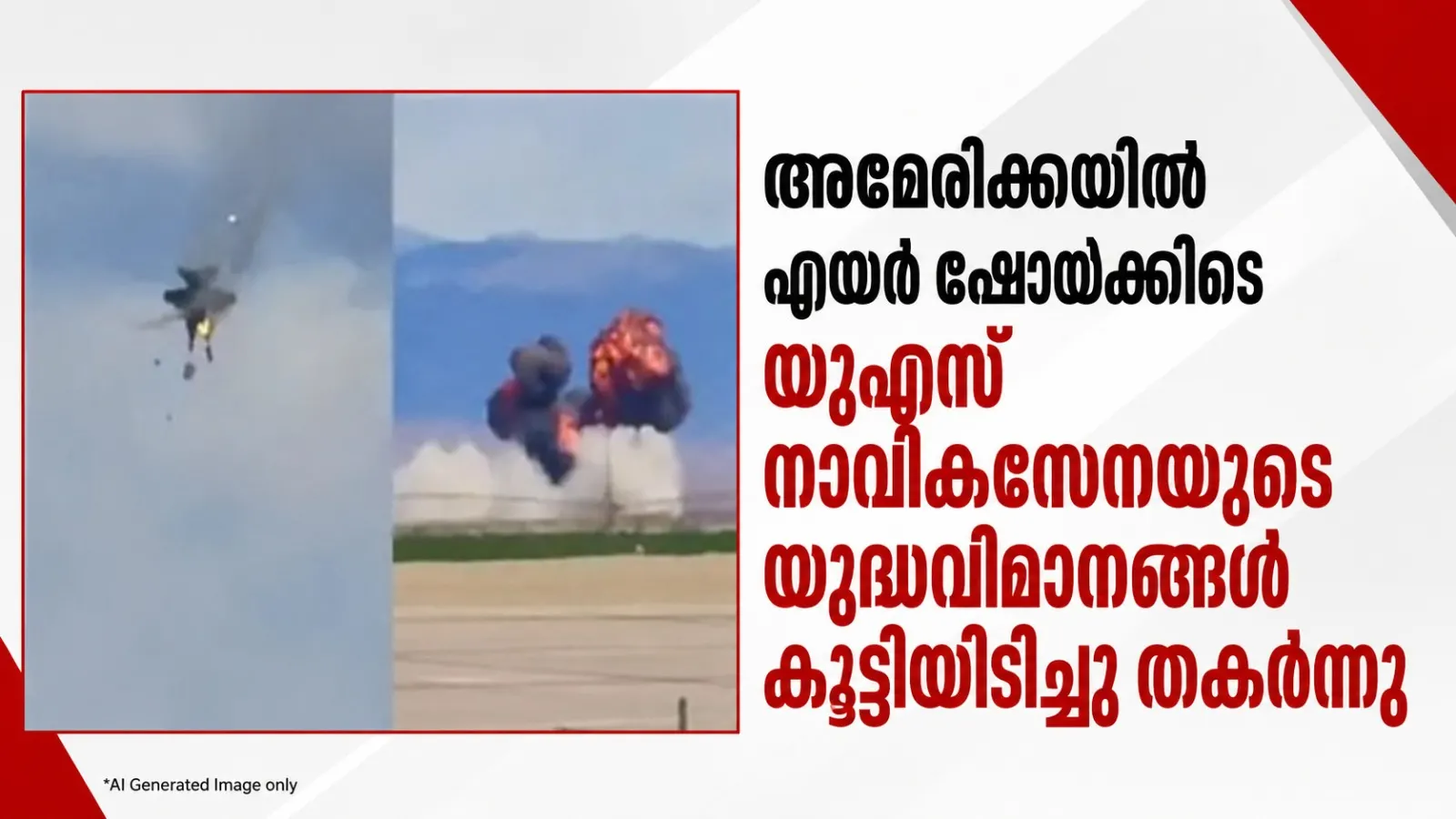 അമേരിക്കയിൽ എയർ ഷോയ്ക്കിടെ യുഎസ് നാവികസേനയുടെ യുദ്ധവിമാനങ്ങൾ കൂട്ടിയിടിച്ചു തകർന്നു