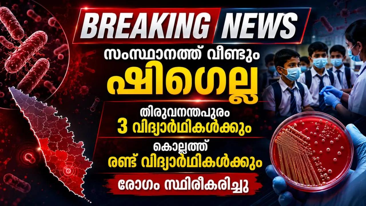 സംസ്ഥാനത്ത് വീണ്ടും ഷിഗെല്ല; തിരുവനന്തപുരത്ത് 3 വിദ്യാർഥികൾക്കും കൊല്ലത്ത് രണ്ട് വിദ്യാർത്ഥികൾക്കും രോഗം സ്ഥിരീകരിച്ചു